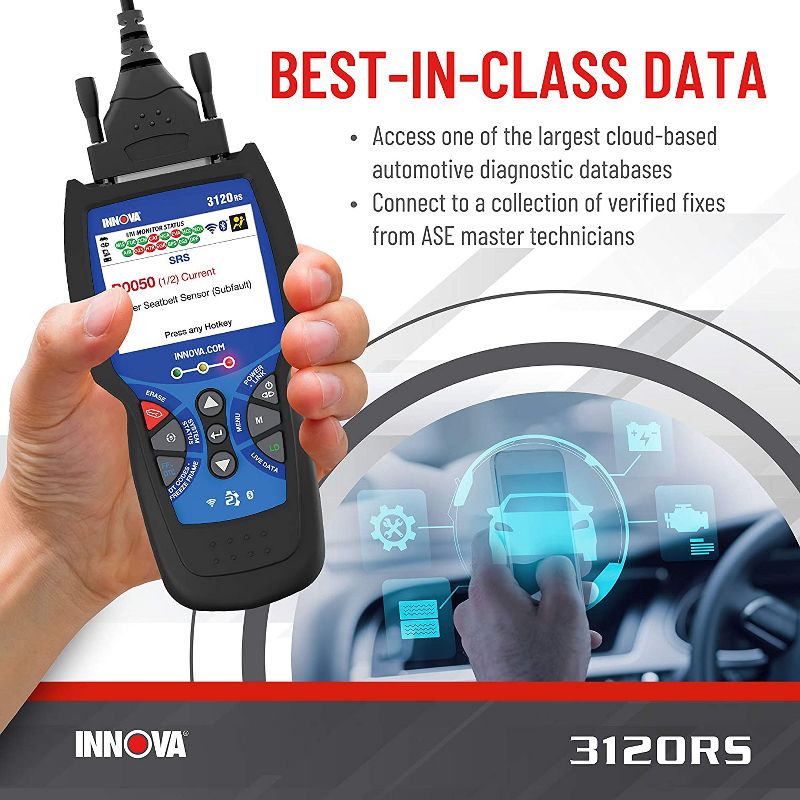INNOVA 3120RS FixAssist OBD2 Scanner Code Reader Tool with Live Data, SRS/Airbag Code Readings, Oil Light Reset, and Battery System Check