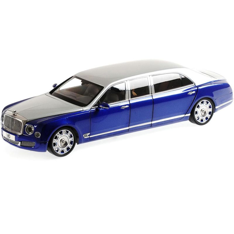 Bentley Mulsanne Grand Limousine by Mulliner Silver Frost and Moroccan Blue Metallic 1/18 Diecast Model Car by Almost Real