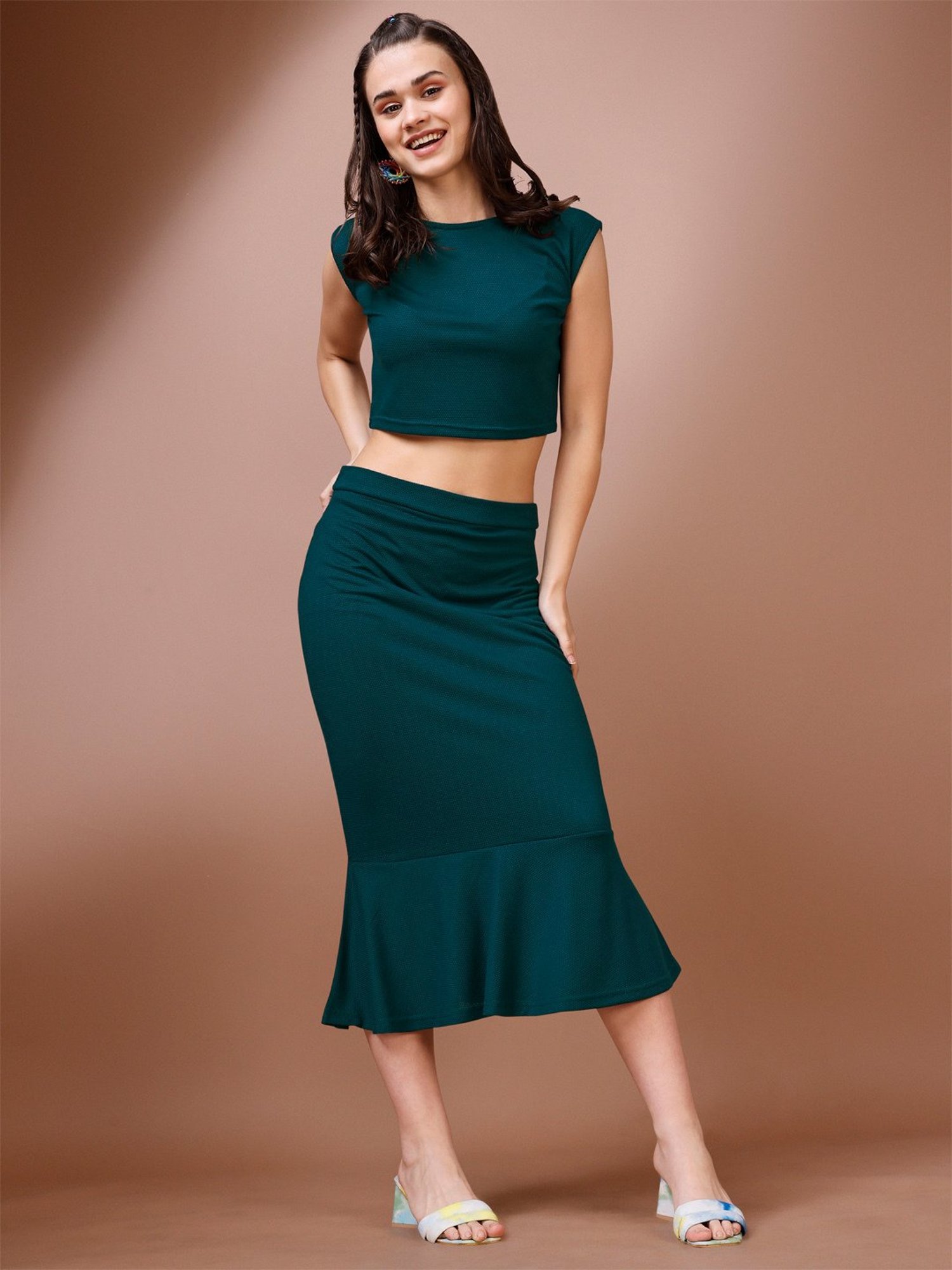 PURVAJA Teal Midi Co-Ord Set