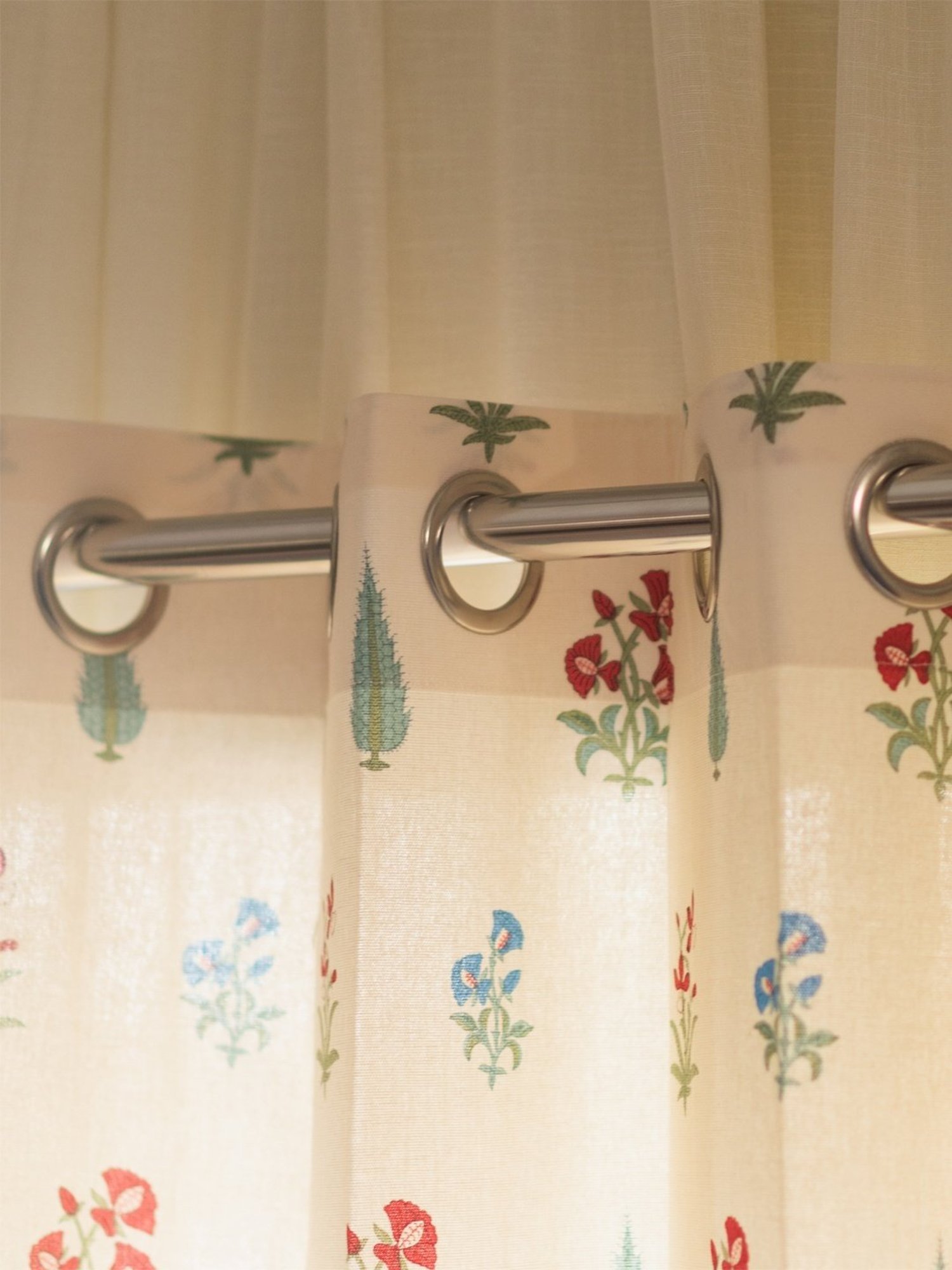 Urban Space Floral Red & White Cotton 5 ft Window Curtains - Set of 2