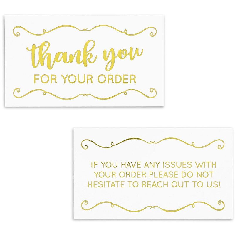 200 Packs Thank You for Your Order Purchase Cards Notes Notecards for Boutiques Retail Stores Home Businesses, Gold Foil, 3.5 x 2 inches