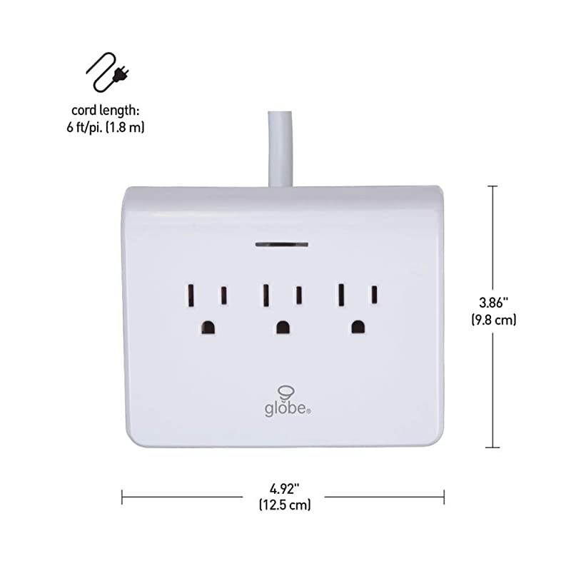 Desk Top Surge Protector Strip 4X USB Ports 3 Grounded Outlets 6ft Power Cord Reset Button Finish 78428 White Desktop
