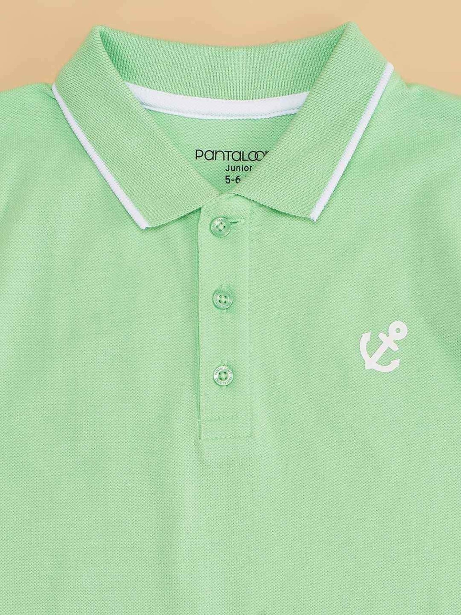 Pantaloons Junior Kids Apple Green Cotton Logo Polo T-Shirt