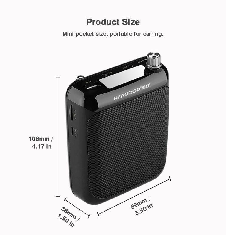 NEWGOOD Bluetooth loudspeaker Portable Wired Waistband Voice Amplifier with FM Radio for School Teachers Classroom Yoga Coach Training (black)