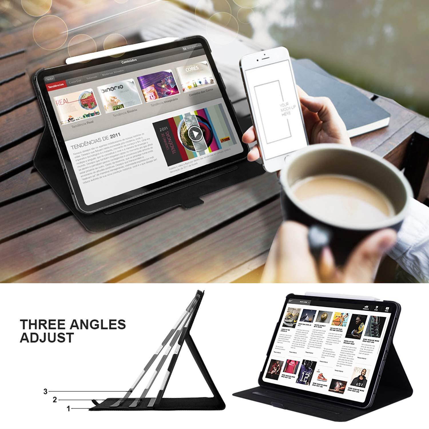 FYY New Apple iPad Pro 12.9 inch 3rd Generation Case 2018 [Support Apple Pencil Charging] Luxury Cowhide Genuine Leather Handcrafted Case Cover with [Auto Sleep-Wake Function] Black