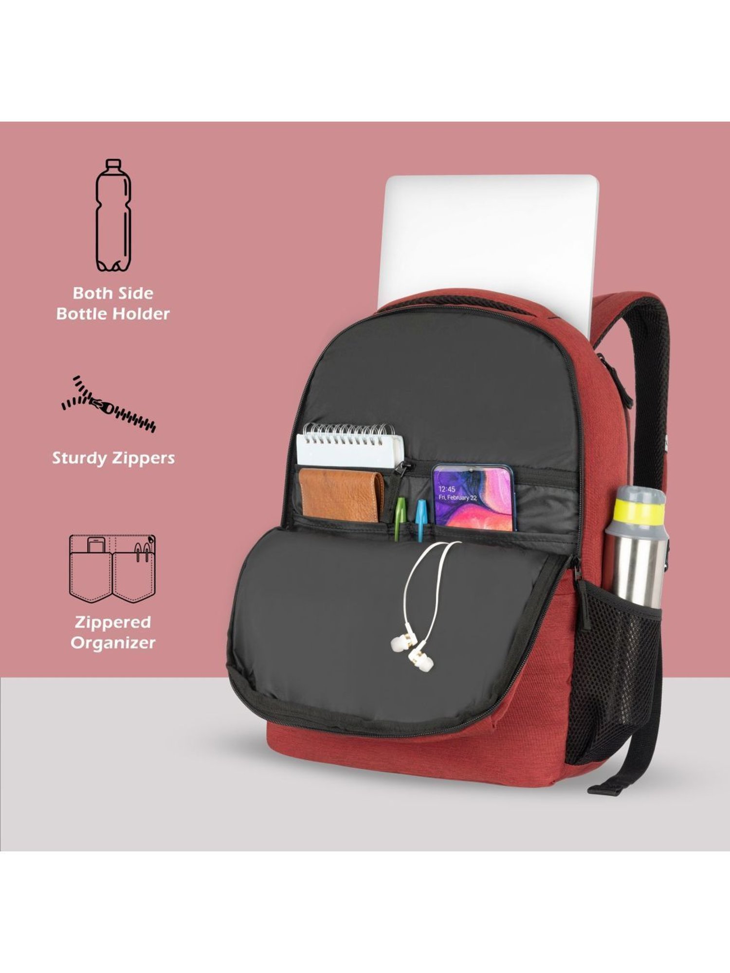 LAVIE SPORT Red Polyester Solid Laptop Backpack - 21 Ltrs