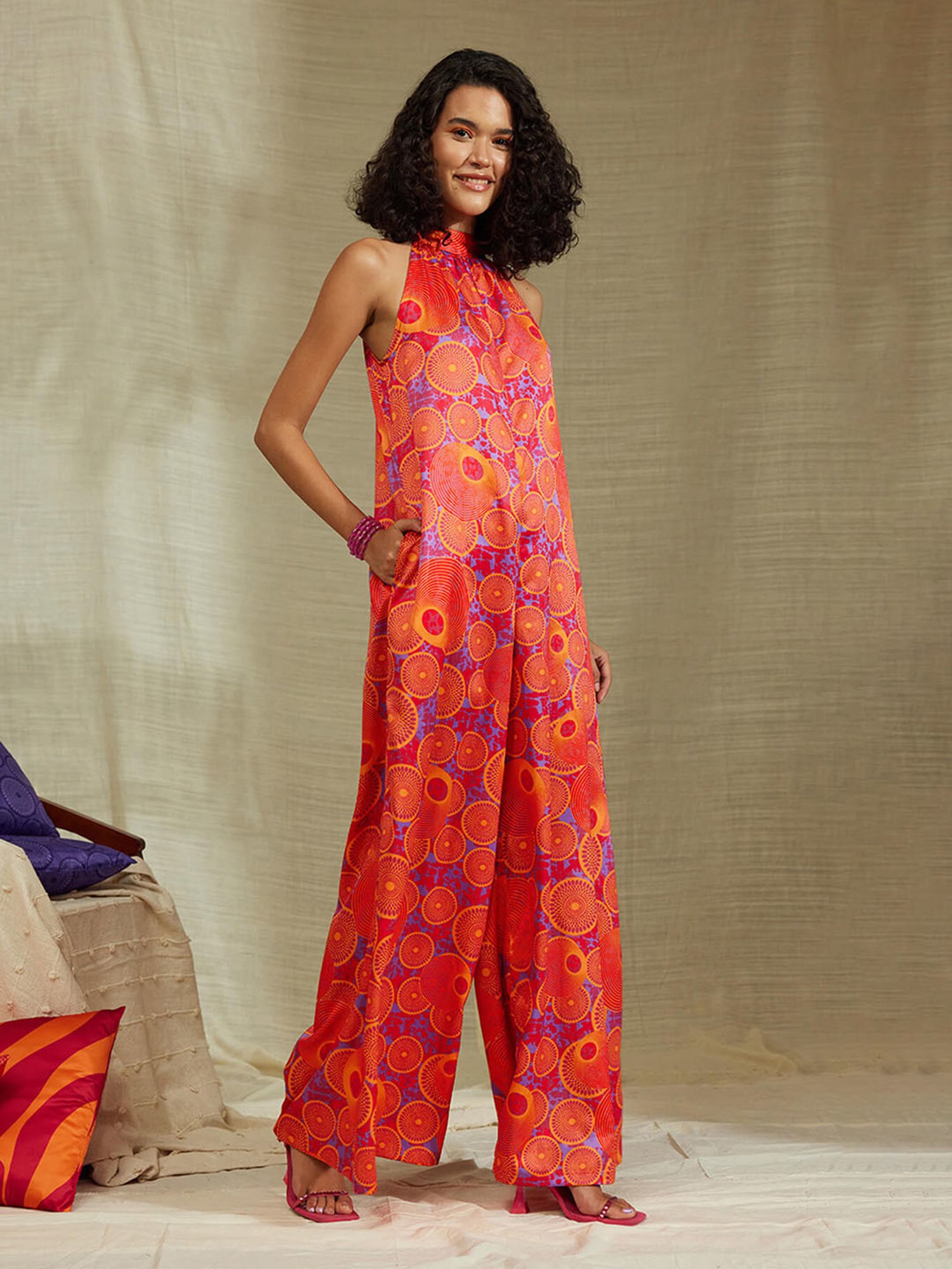 Pink Fort Orange & Pink Printed Jumpsuit