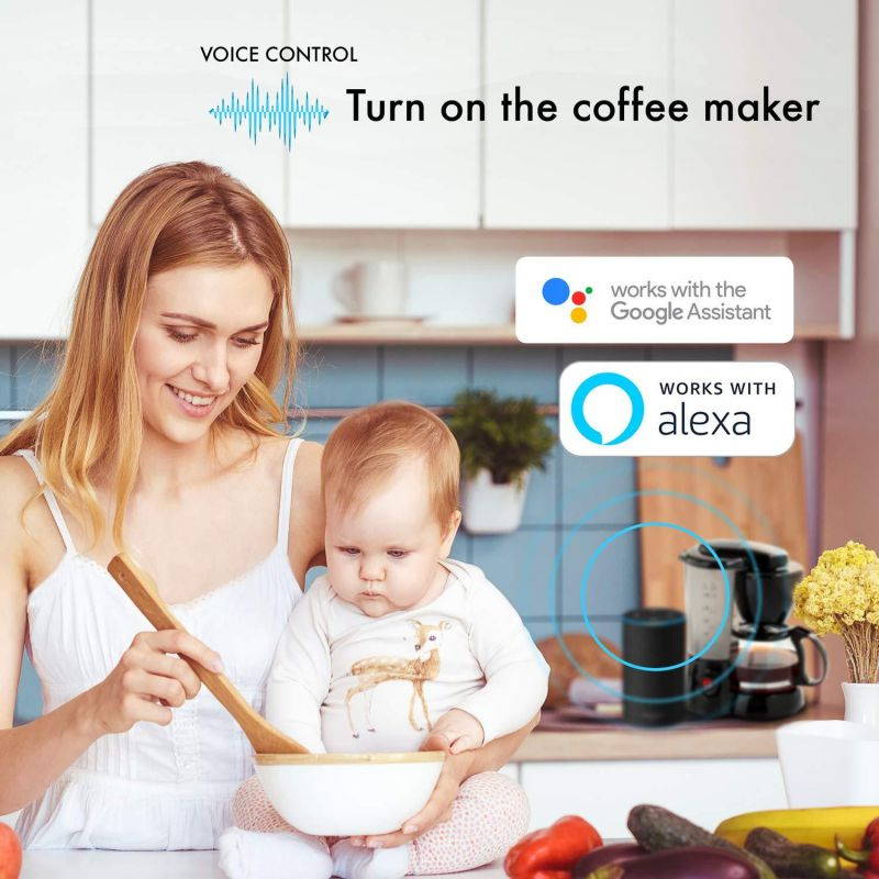 TOPGREENER Wi-Fi Plug with Energy Monitoring, Mini Smart Outlet, Control Lights and Appliances from Anywhere, No Hub Required, White, Compatible with Alexa and Google Assistant, TGWF115PQM