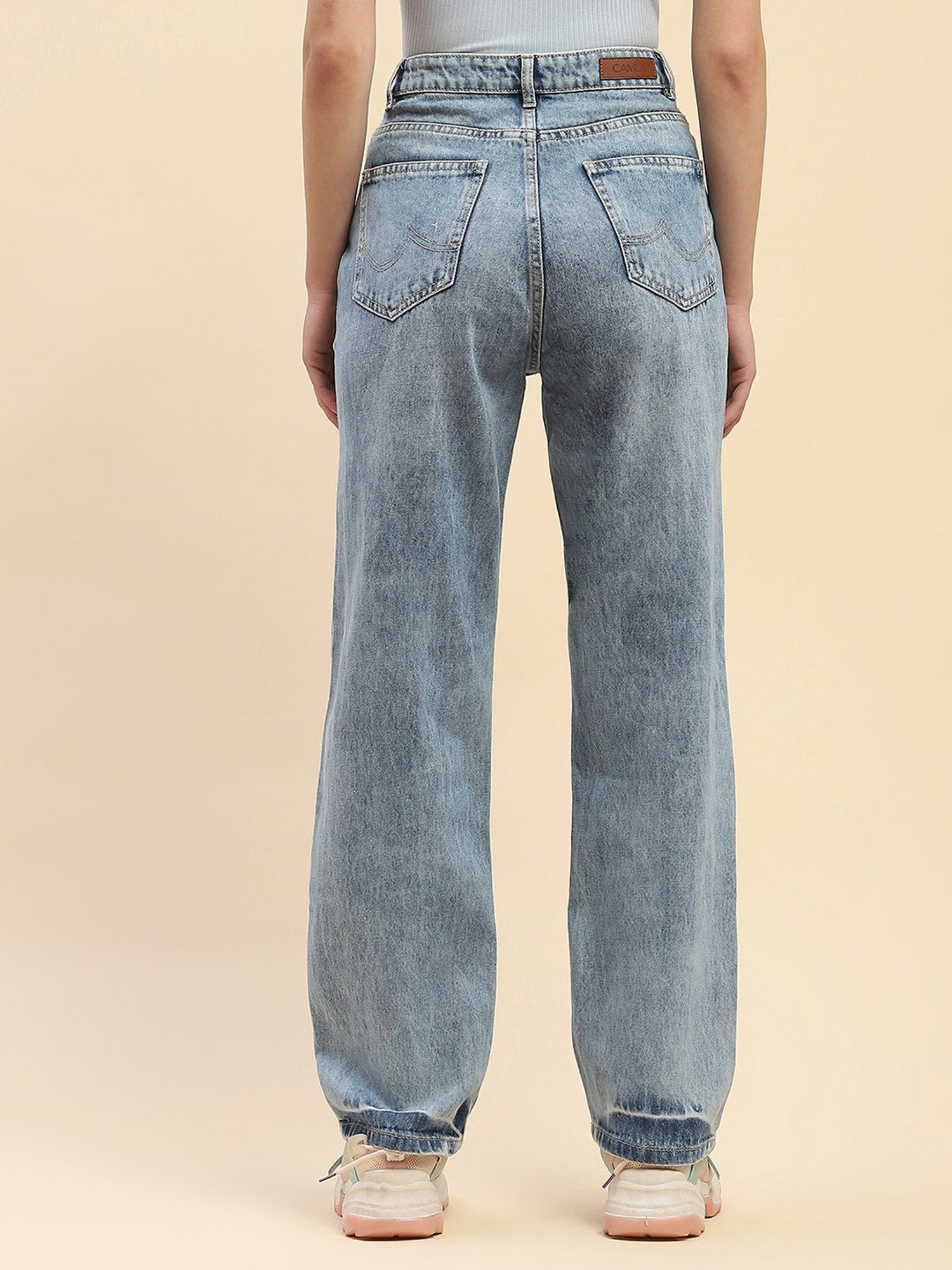Camla Blue Cotton Distressed Mid Rise Jeans