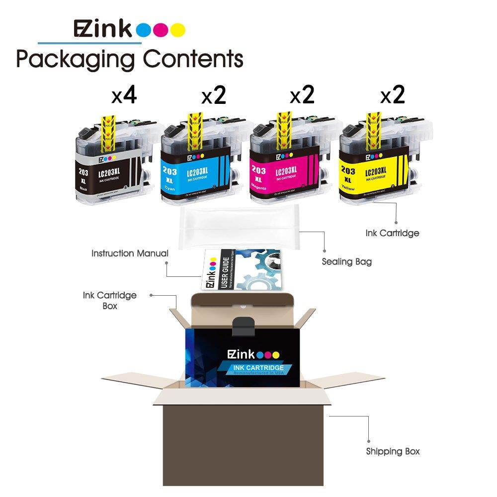 E-Z Ink(TM) Compatible Ink Cartridge Replacement for Brother LC203XL LC203 XL to use with MFC-J460DW MFC-J680DW MFC-J880DW MFC-J4420DW MFC-J480DW (4 Black, 2 Cyan, 2 Magenta, 2 Yellow, 10 Pack)