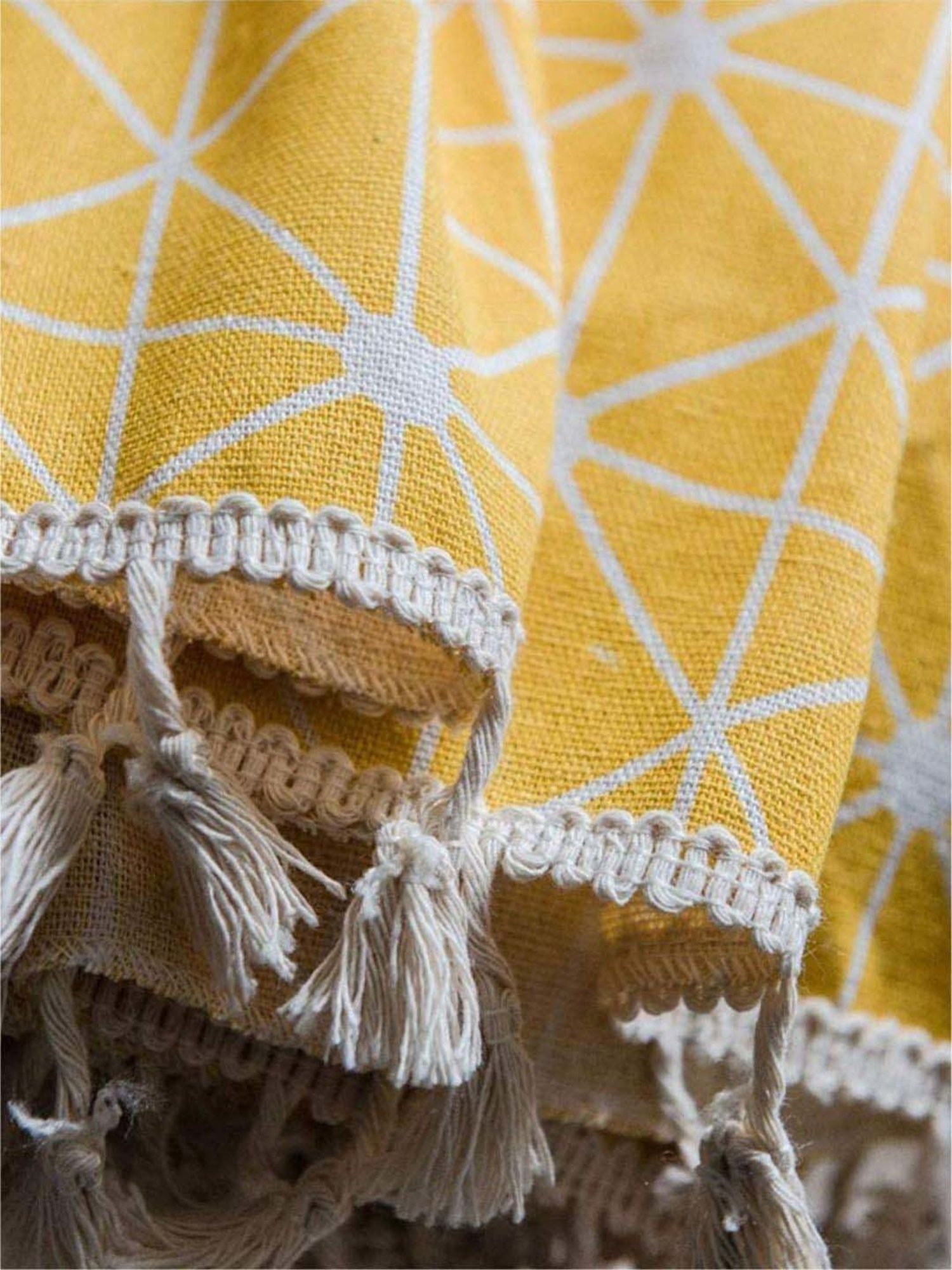 Urban Space Bohemian Yellow Cotton 5 Ft. Window Curtain with Stainless Steel Rings