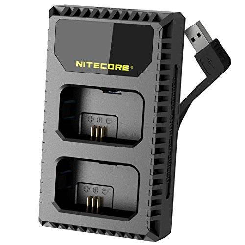 nitecore usn1 digital dual slot travel camera charger for sony npfw50 batteries, compatible with a5000, a5100, a6000, a6300, a6500, a7, a7 ii, a7r. a7r2, a7s, a7s ii, dscrx10s and lumentac adapter