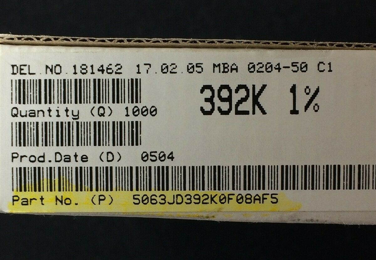 5063JD392K0F VISHAY RES 392K OHM 0.4W 1% AXIAL ROHS 1K PIECES
