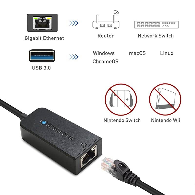 USB to Ethernet Adapter USB 30 to Ethernet Supporting 101001000 Mbps Ethernet Network in Black