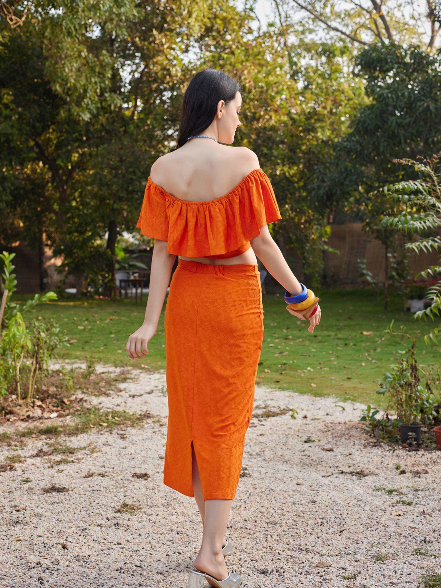 PURVAJA Orange Midi Co-Ord Set