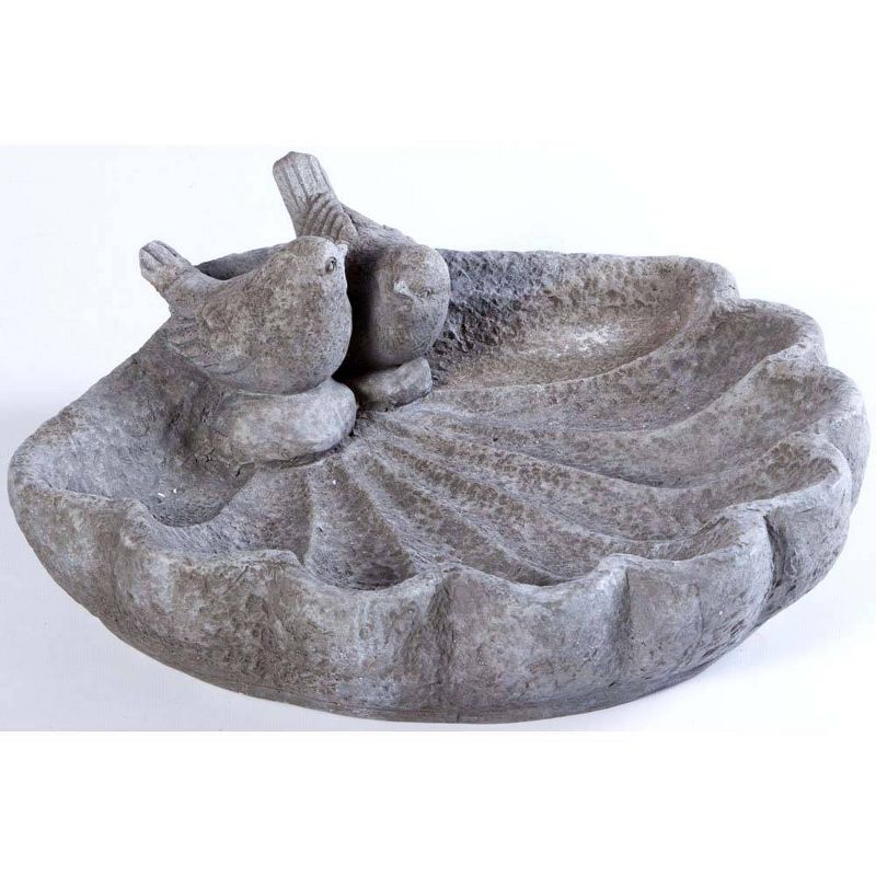 4.75&#34; Resin Outdoor Sparrows on Shell Birdbath Gray - Alfresco Home LLC