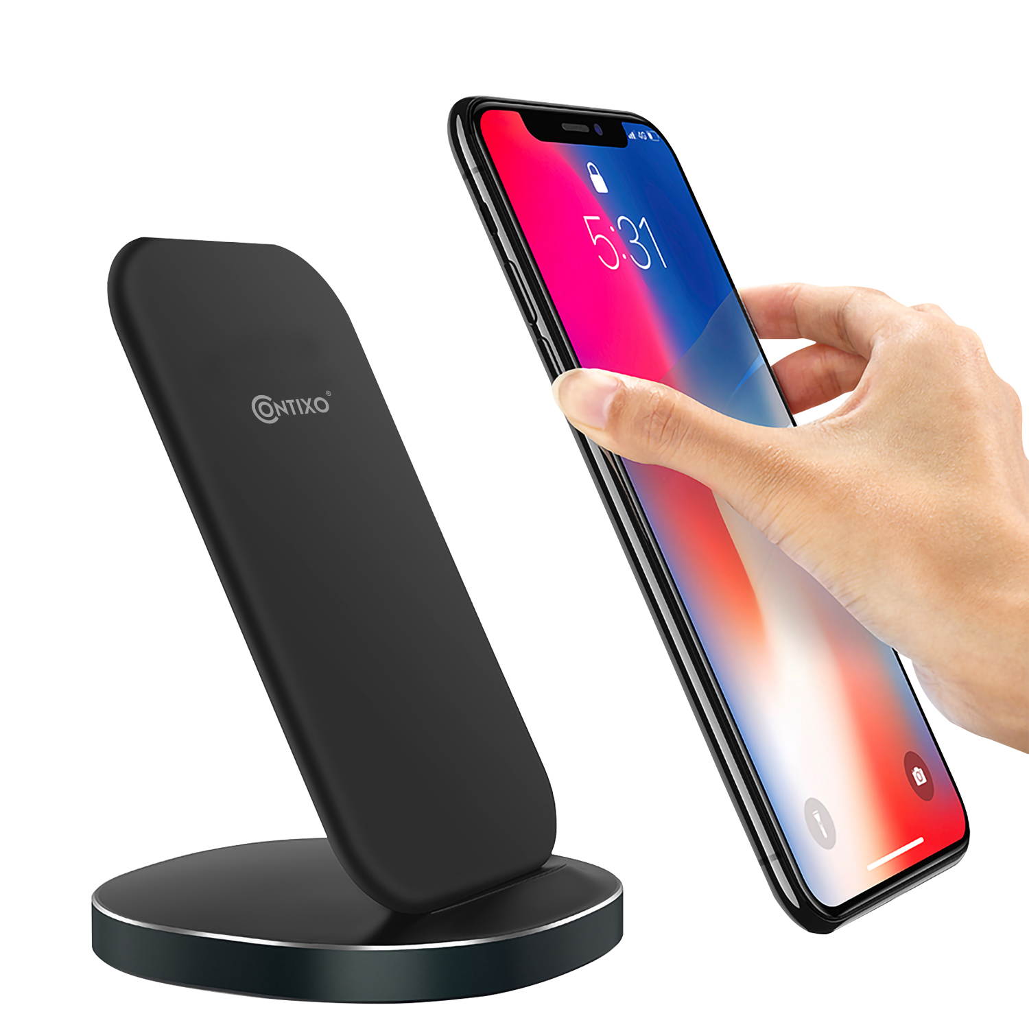 Contixo W3 Fast Wireless Charger Stand for Qi-Compatible Smartphones Including Charging for Samsung S9/S9+/S8/S8+/S7/Note 8 (10W), iPhone X/XR/XS Max, iPhone 8/8 Plus (7.5W) - Adapter Not Included