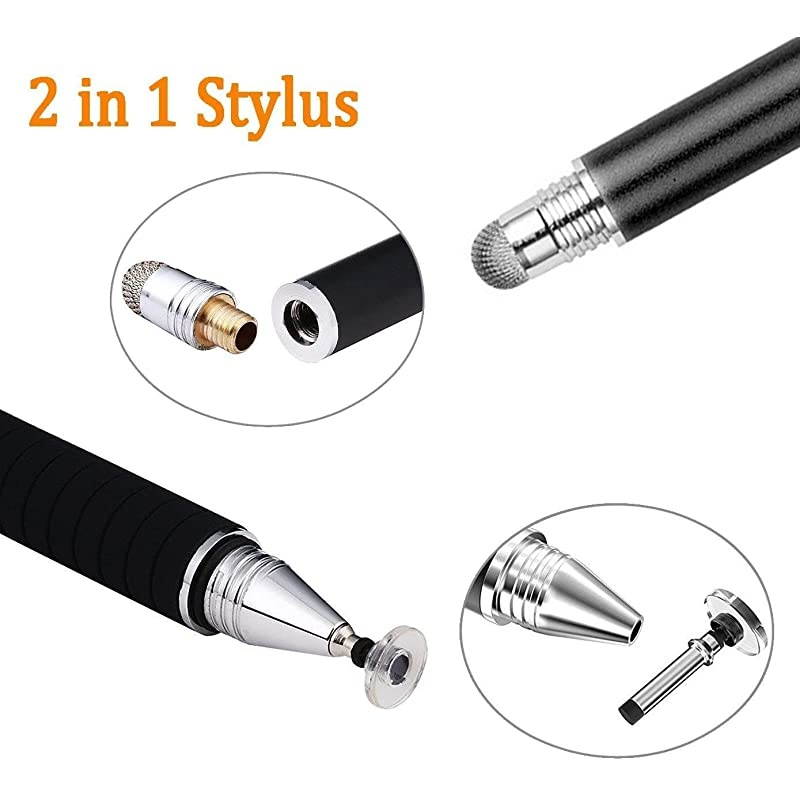 Capacitive Stylus PenDisc and Fiber Tip 2in1 Series High Sensitivity and PrecisionStylus for iPadiPhone and Other Touch Screens Devices Black