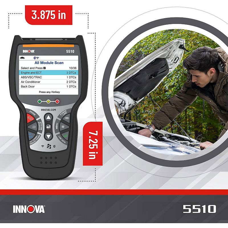INNOVA 5510 CarScan Tech OBD2 Scanner Code Reader Tool with Live Data, Tire Pressure, and Transmission Temperature Read for Vehicle Diagnostics