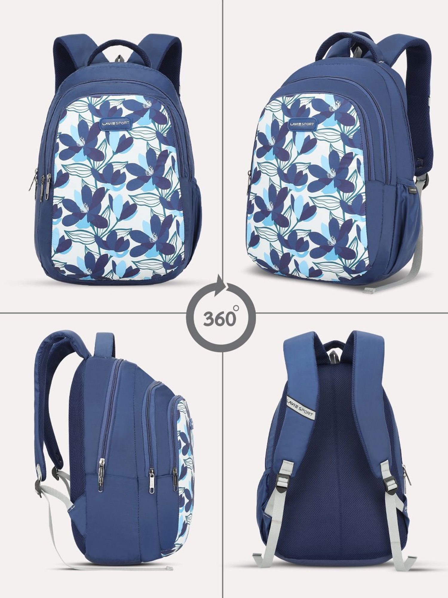 Lavie Sport Carolina Navy Polyester Printed Laptop Backpack - 26 Ltrs