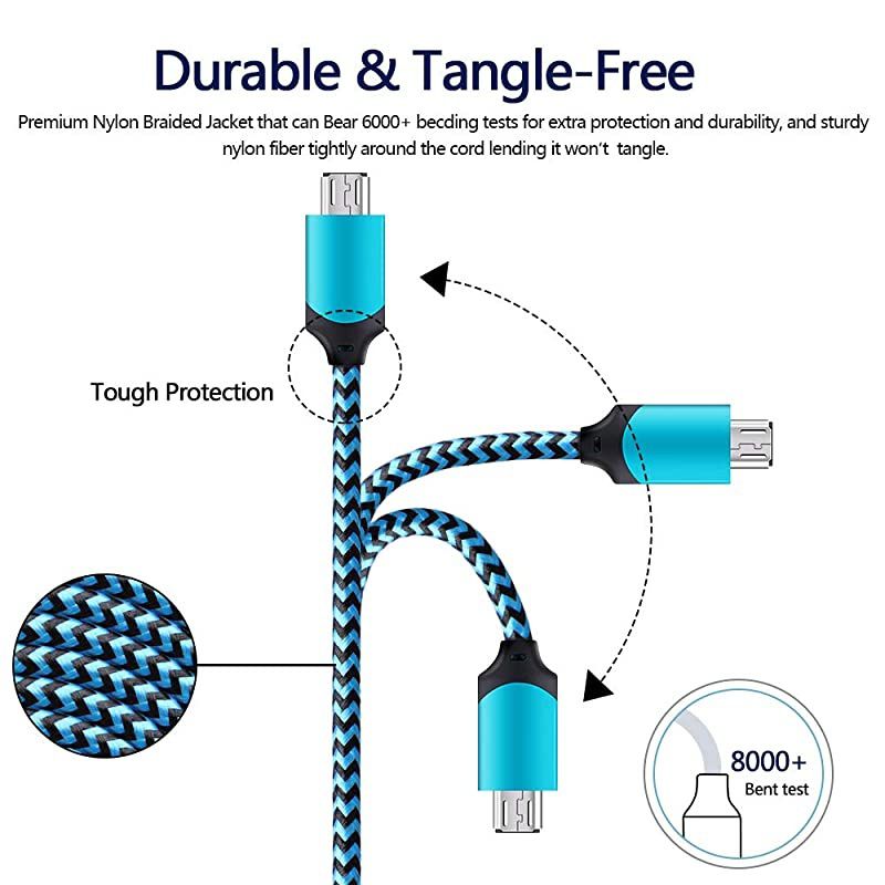 Plug Android Charger Cable 6ft 2 Port Multi Wall Charger 21A Travel Phone Adapter Power Cube and Braided Micro Cord for LG Stylo 3 Plus Samsung Galaxy S7 S6 Edge J3 J7 PS4 Kindle