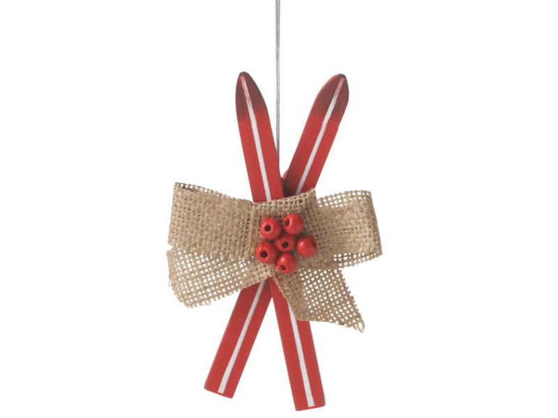 Ganz 5.5" Alpine Chic Country Rustic  Red Wooden Ski Christmas Ornament