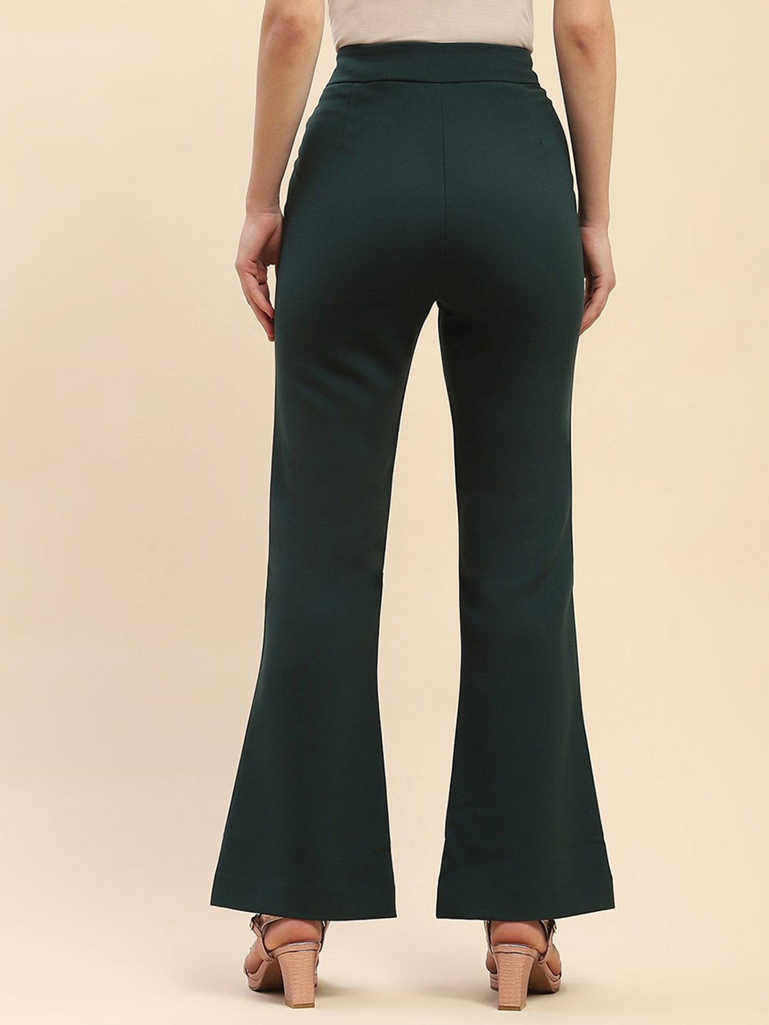 Camla Teal Regular Fit Mid Rise Trousers