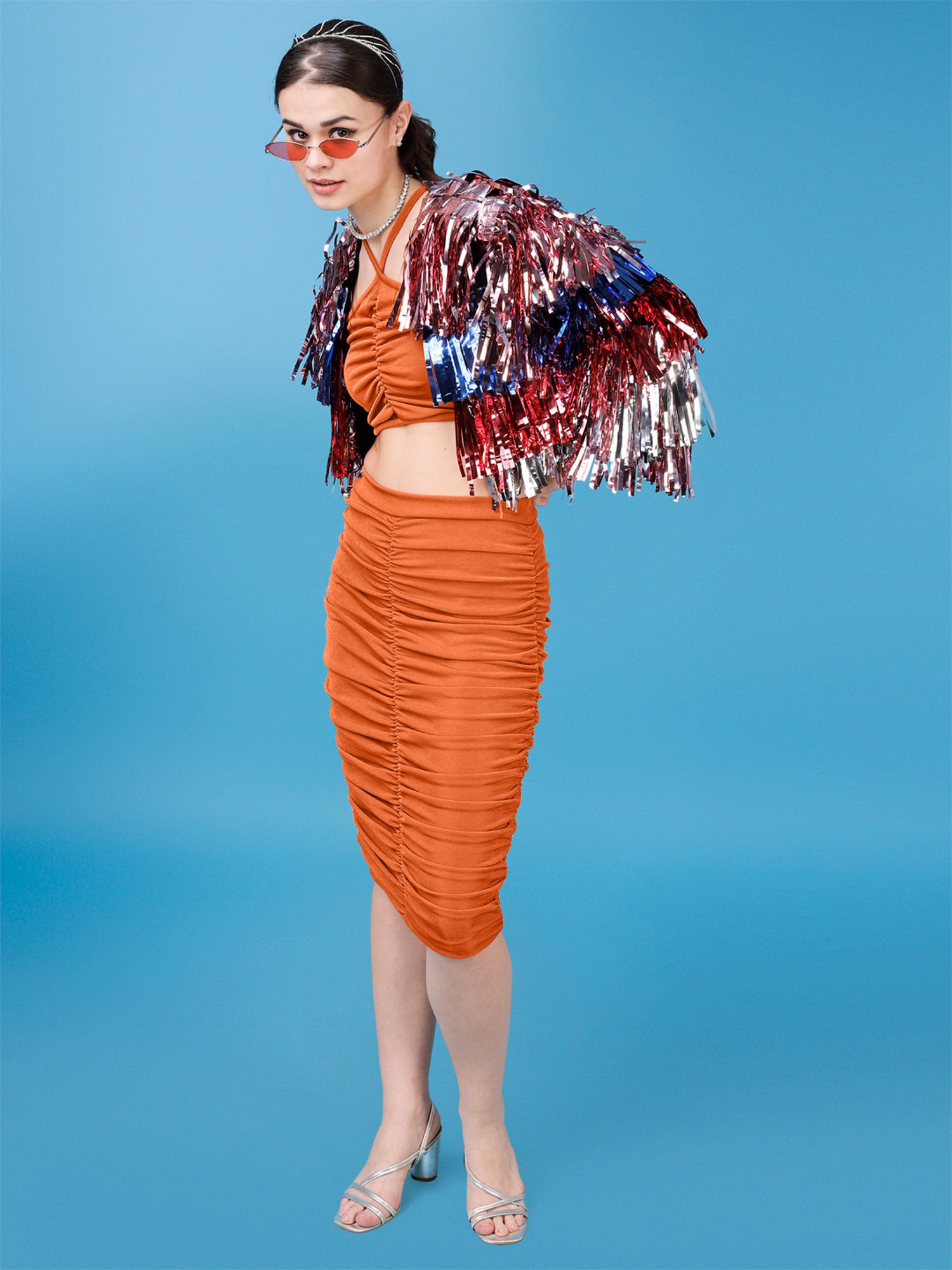 PURVAJA Orange Midi Co-Ord Set