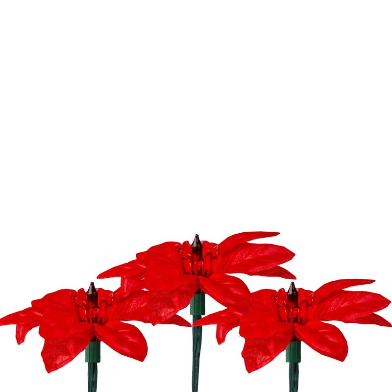 Kurt S. Adler Set of 35 Red Poinsettia Holiday Flower Christmas Lights - Green Wire