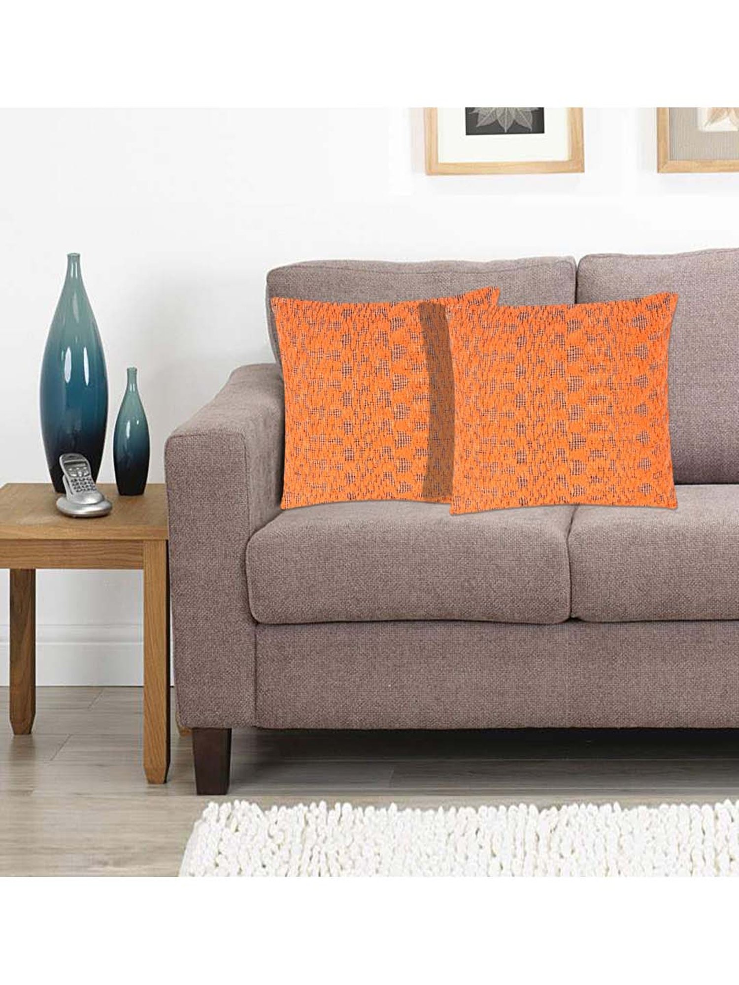 Saral Home Orange Cotton Cushion Covers - Set of 2