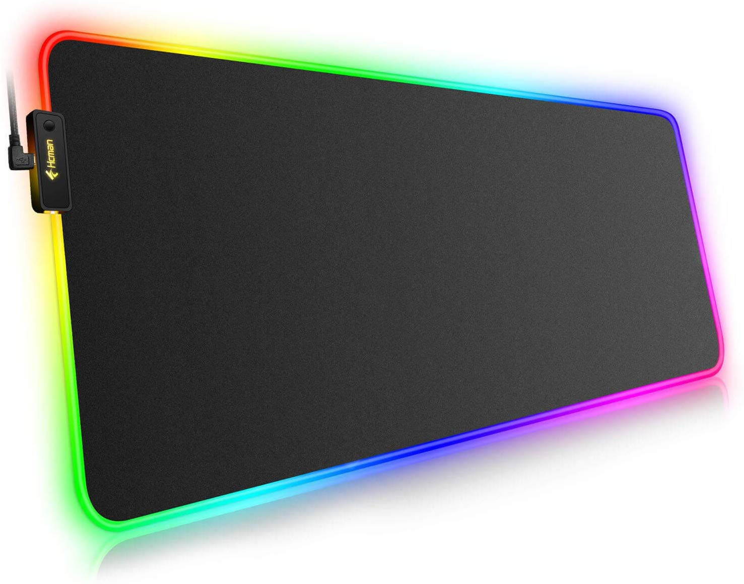 RGB Gaming Mouse Pad Mat Large Thick(800&times;300&times;4mm) Hcman XXL Extended Led Mousepad with Non-Slip Rubber Base, Soft Computer Keyboard Mice Mat for MacBook, PC, Laptop, Desk - Black