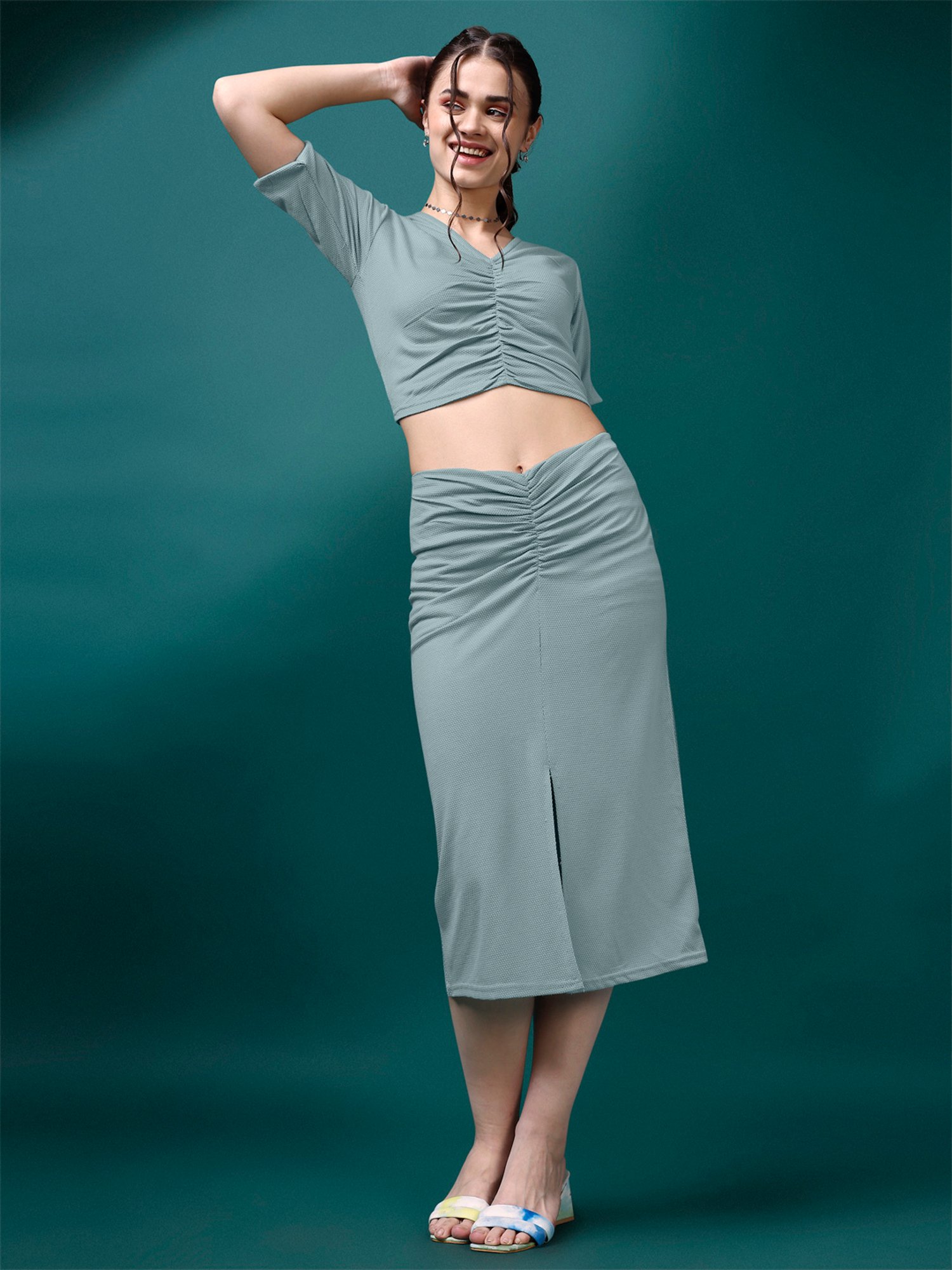 PURVAJA Grey Midi Co-Ord Set