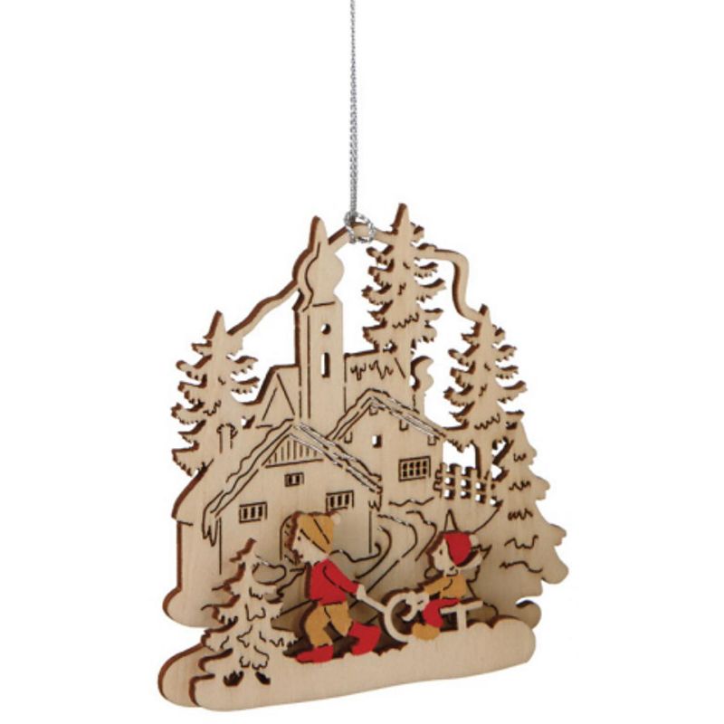 Ganz 4 Alpine Chic Sleding Winter Scene Wooden Christmas Ornament