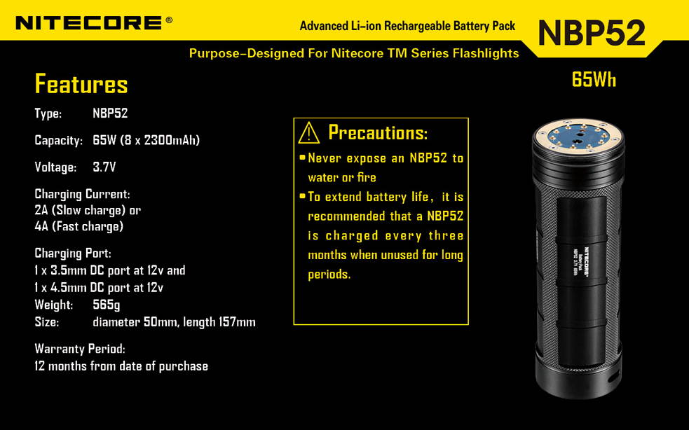 Advanced Li-ion rechargeable battery pack (NBP52)
