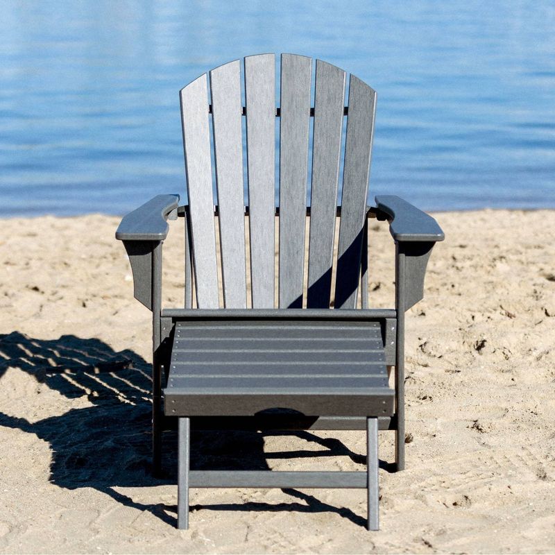 Hampton Outdoor Patio Adirondack Chair with Hideaway Ottoman - Gray - LuXeo