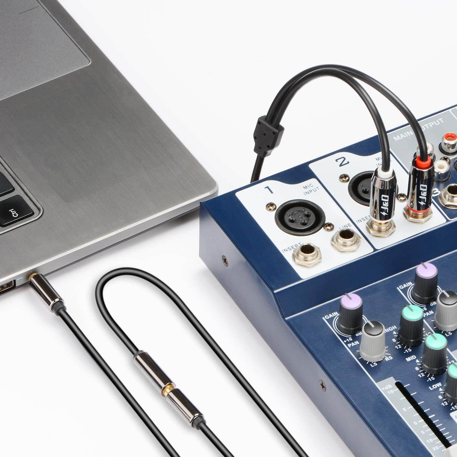 J&D 3.5 mm to 2 x 6.35 mm Cable, Gold-Plated [Copper Shell] [Heavy Duty] 3.5mm 1/8" Female TRS to 2X 6.35mm 1/4" Male TS Stereo Audio Adapter Cable for iPhone, Amplifiers - 6 Feet