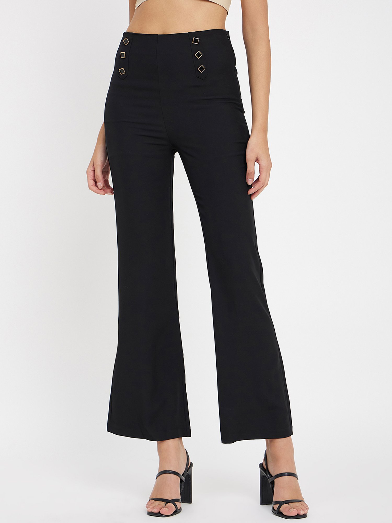 Camla Black Regular Fit Mid rise Trousers