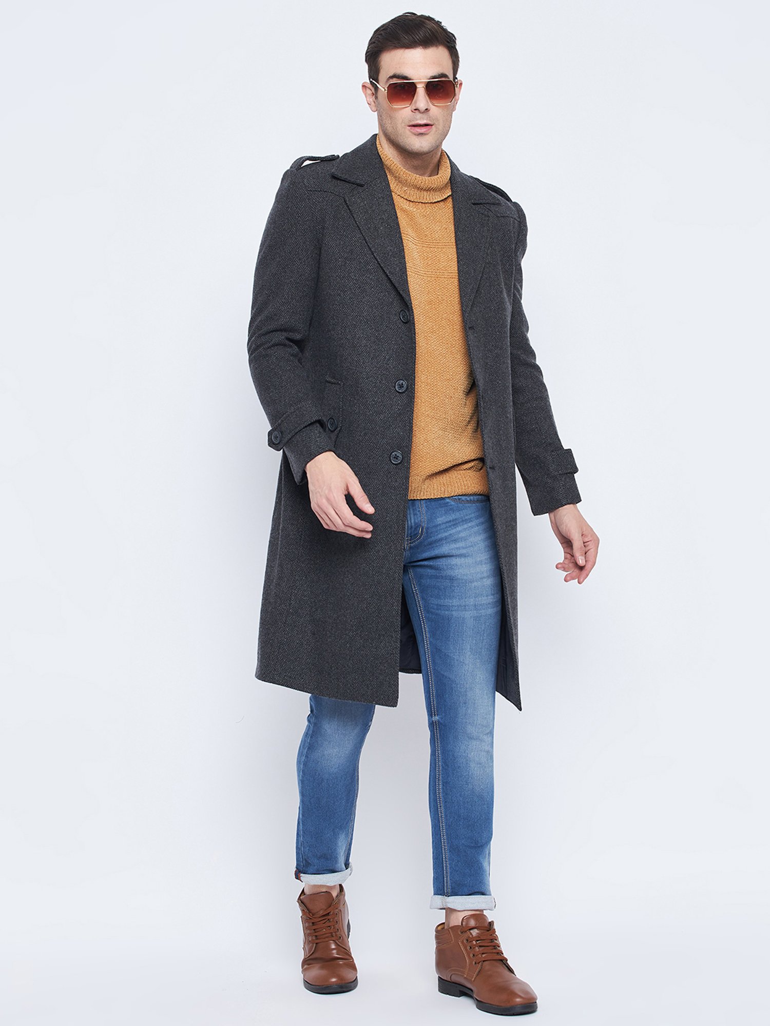Camla Black Regular Fit Notch Lapel Overcoat