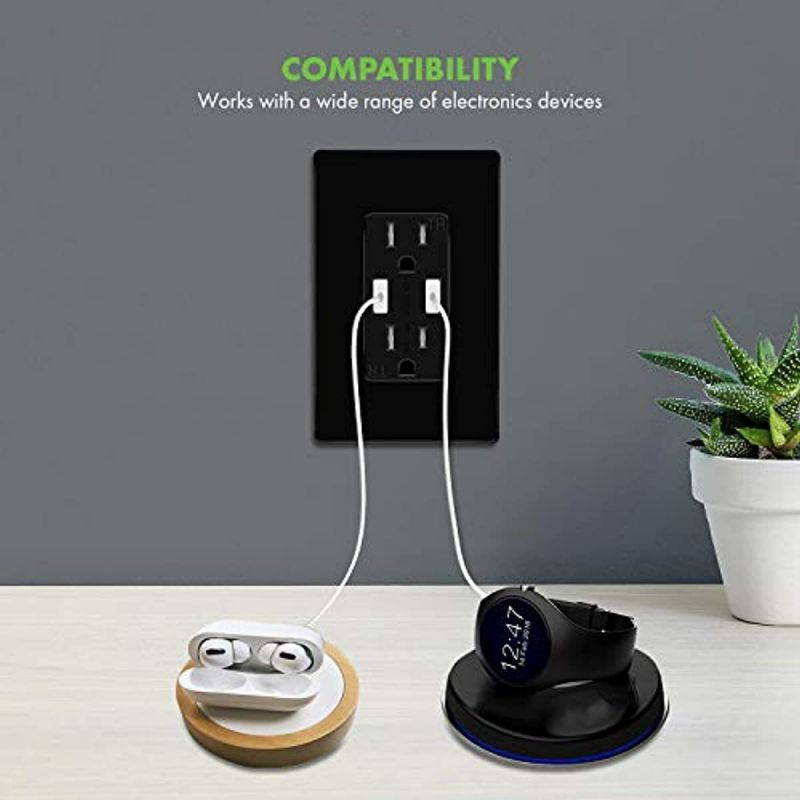 TOPGREENER 2.1A USB Wall Outlet Charger, 15A Tamper-Resistant Receptacles, Compatible with Smart Watches, Digital Cameras, GPS, MP3 Players & Small Devices, UL Listed, TU2152A-BK, Black