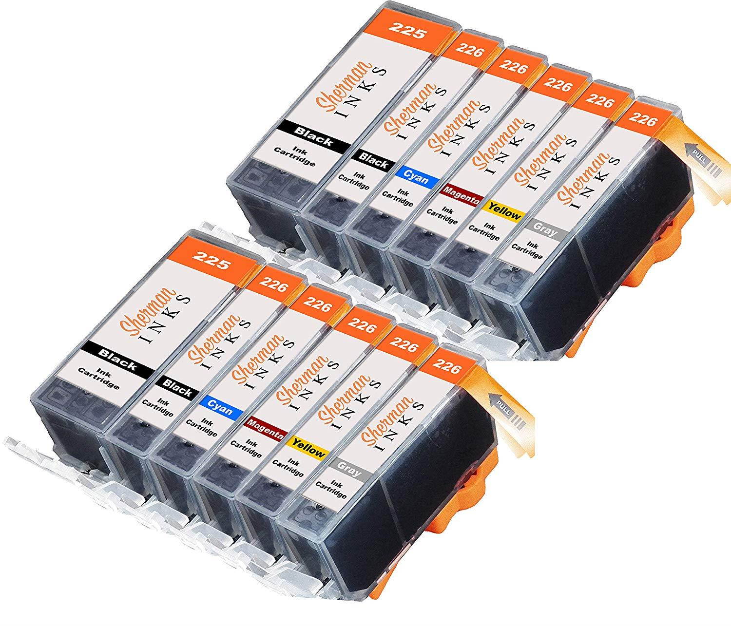 Sherman Replacement Ink Cartridge 12 Pack with Gray CLI-226 226 PGI-225 225 for Printer: Canon PIXMA MG6120 PIXMA MG6220 PIXMA MG8120 PIXMA MG8120B PIXMA MG8220