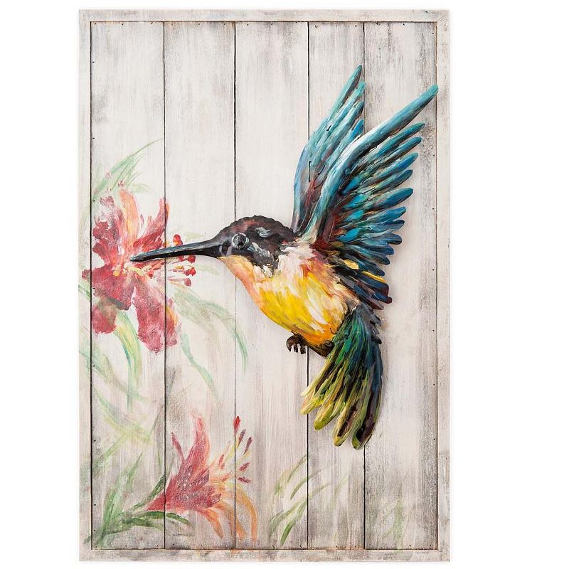 Wind & Weather Handcrafted Metal and Wood Hummingbird Indoor Wall Art