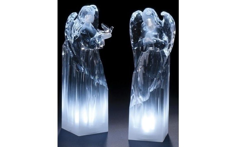 Roman Set of 2 Icy Crystal LED Lighted Ice Sculpture Christmas Angel Figurines 8"
