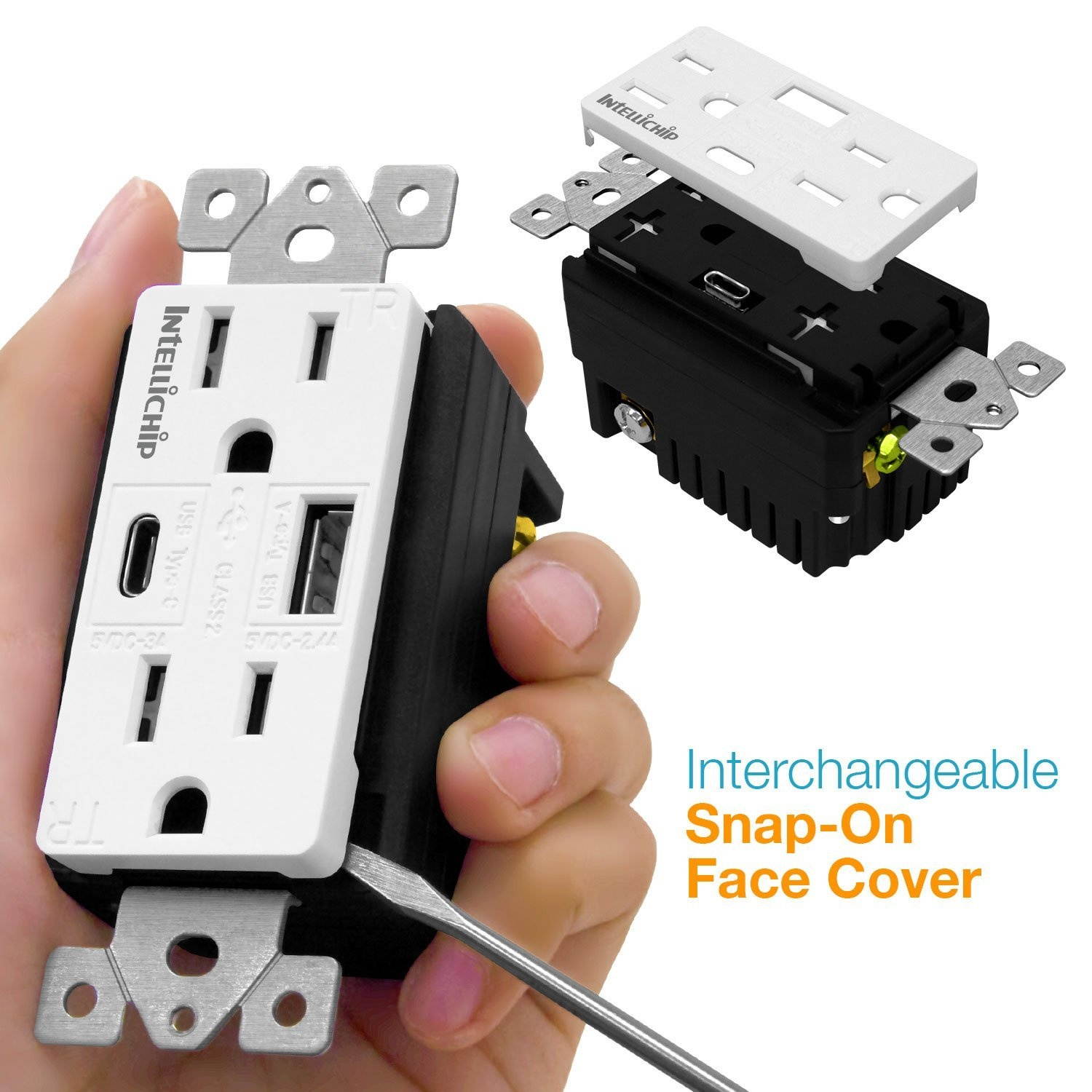 TOPGREENER TU21558AC 5.8A Ultra-High-Speed USB Type C/A Wall Outlet Charger, 15A TR Receptacle, Compatible with iPhone SE/11/XS/XR/X, Samsung Galaxy S20/S10/S9, LG, HTC & More, White