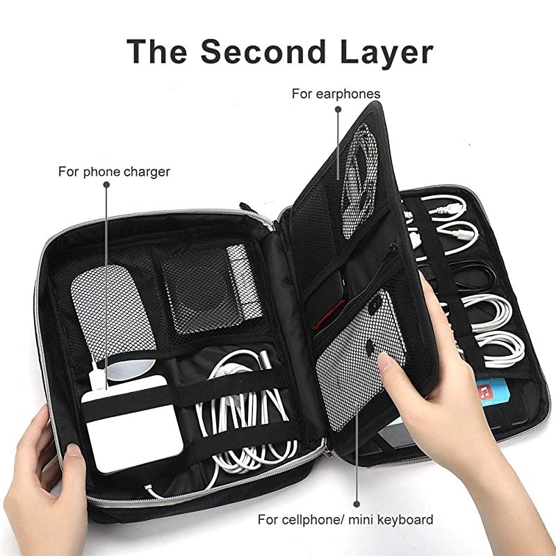 Electronic Organizer Travel Bag  Electronic Accessories Organizer Double Layer Travel Cable Organizer for USB Cables Charger Power Bank Phone EBook Kindle iPad or Tabletup to 97