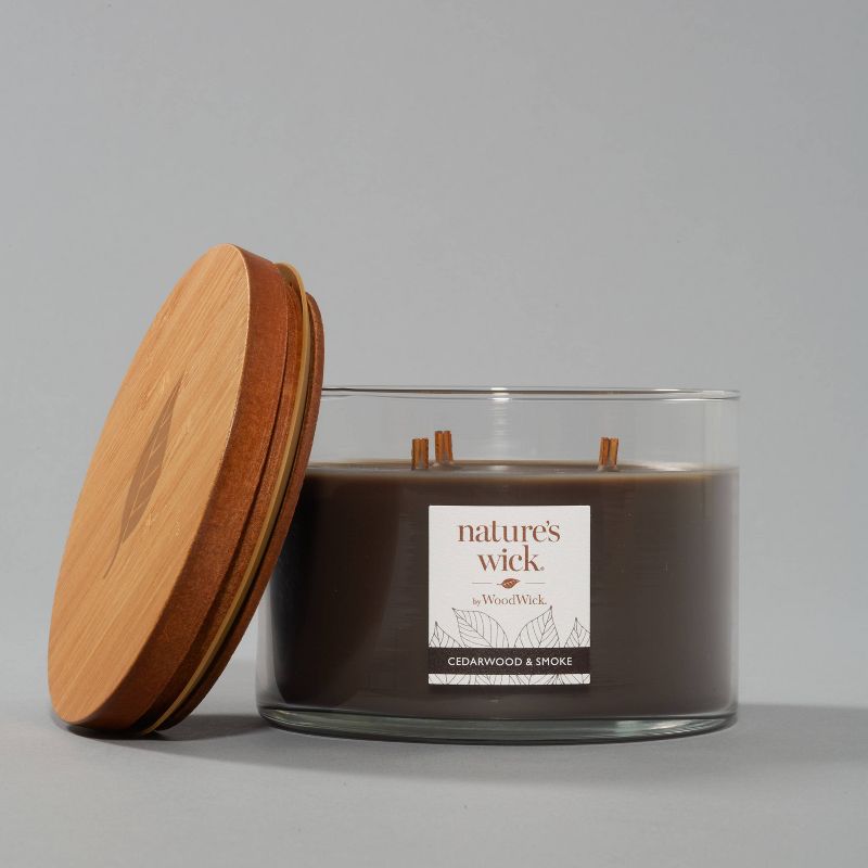 18oz Lidded Glass Jar Crackling Wooden 3-Wick Cedarwood and Smoke Candle - Nature's Wick