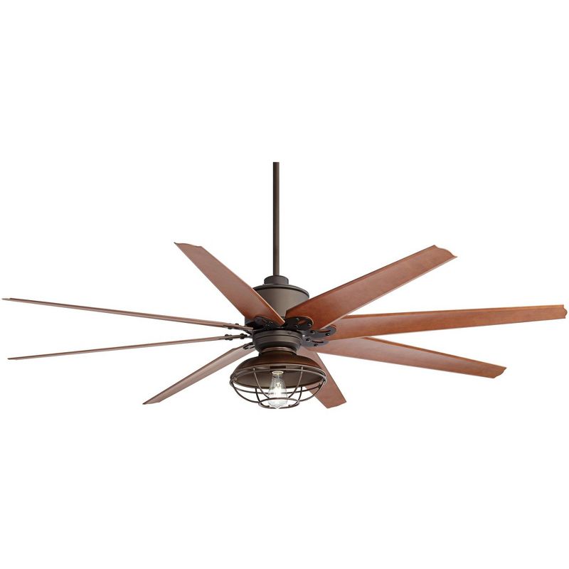 72" Casa Vieja Industrial Outdoor Ceiling Fan with Light LED Dimmable Remote English Bronze Cherry Cage Damp Rated for Patio Porch