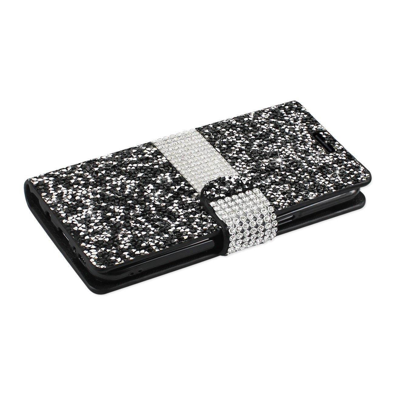 REIKO SAMSUNG GALAXY S8 EDGE/ S8 PLUS DIAMOND RHINESTONE WALLET CASE IN BLACK