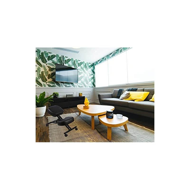 Kneeling Chair Home Office Chairs Thick Cushion Pad Flexible Seating Rolling Adjustable Work Desk Stool Improve Posture Now & Neck Pain - Comfortable Knees and Straight Back