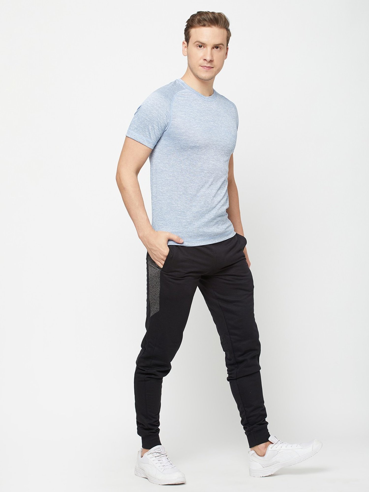 Sporto Blue Melange Regular Fit Sports T-Shirt