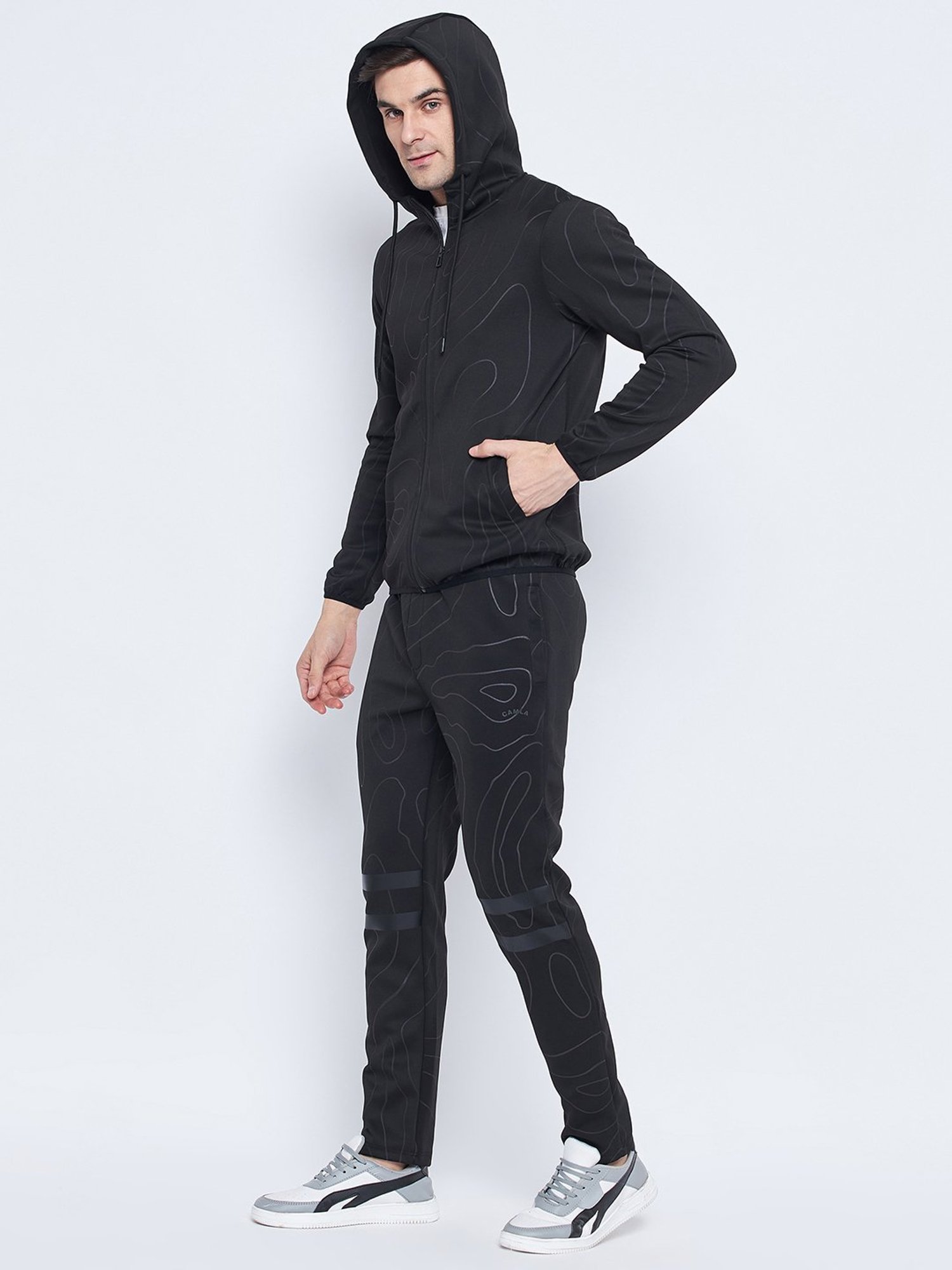 Camla Black Regular Fit Abstract Print Tracksuit